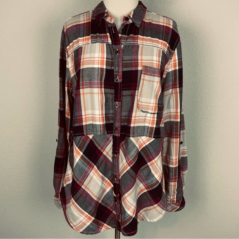 Holding Horses Navy Purple Orange Plaid Flannel / Brushed Cotton Shirt Large
